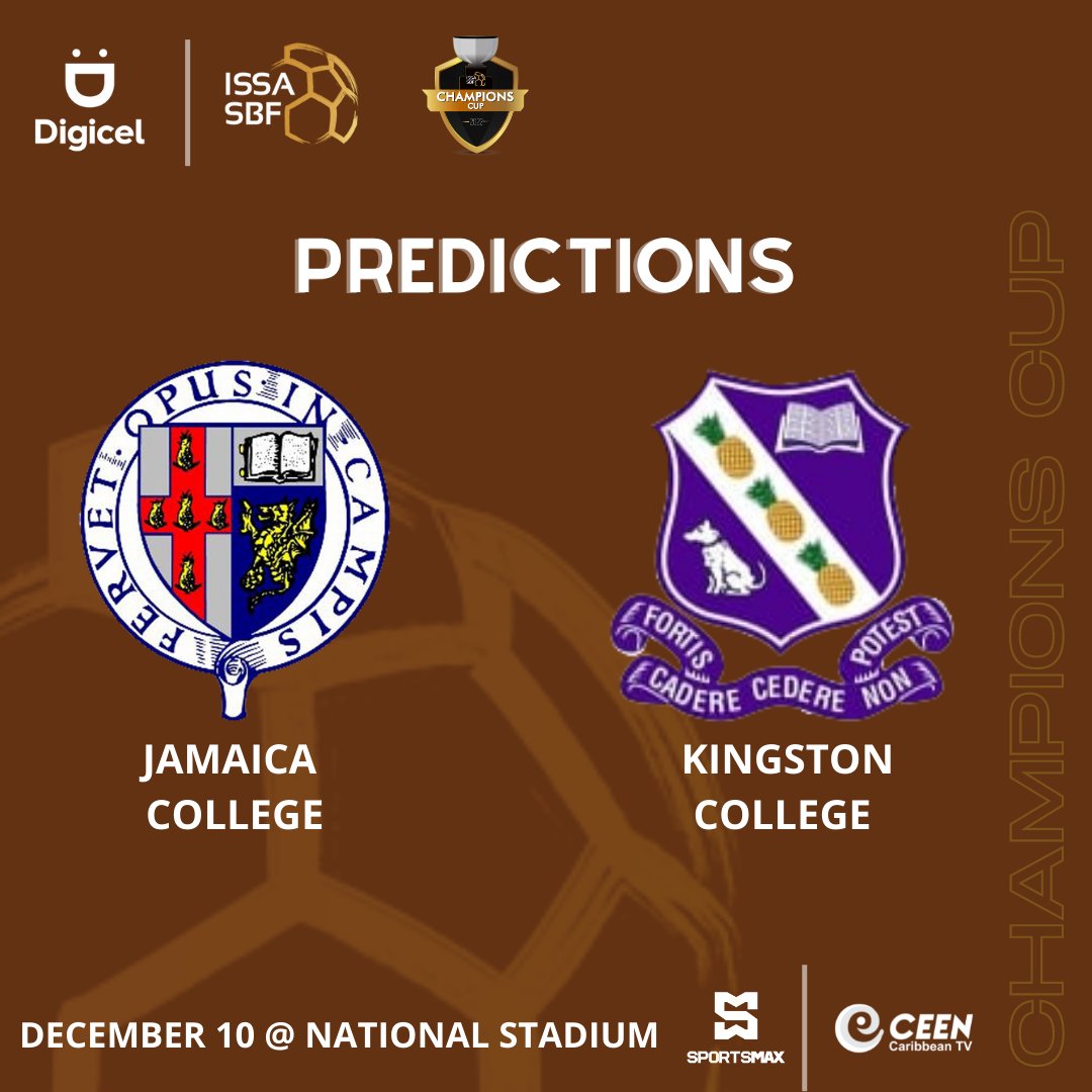 SportsMax_Carib's tweet photo. TODAY @ 4:30pm
Jamaica College vs Kingston College
Who will take home the 2022 Champions Cup trophy?
#SBF #SBF2022 #SBFonSportsMax #ChampionsCup #ChampionsCupFinal https://t.co/By7ilFNGkF