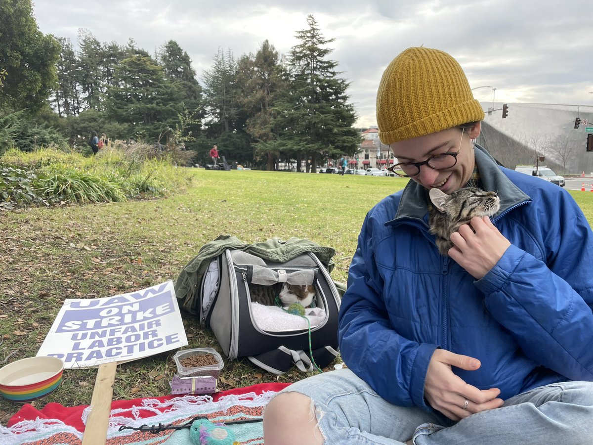 The cats made it to the picket line for the last official day of postdoc striking. After 4 weeks 36,000 graduate student workers are still waiting for a fair contract from UC
