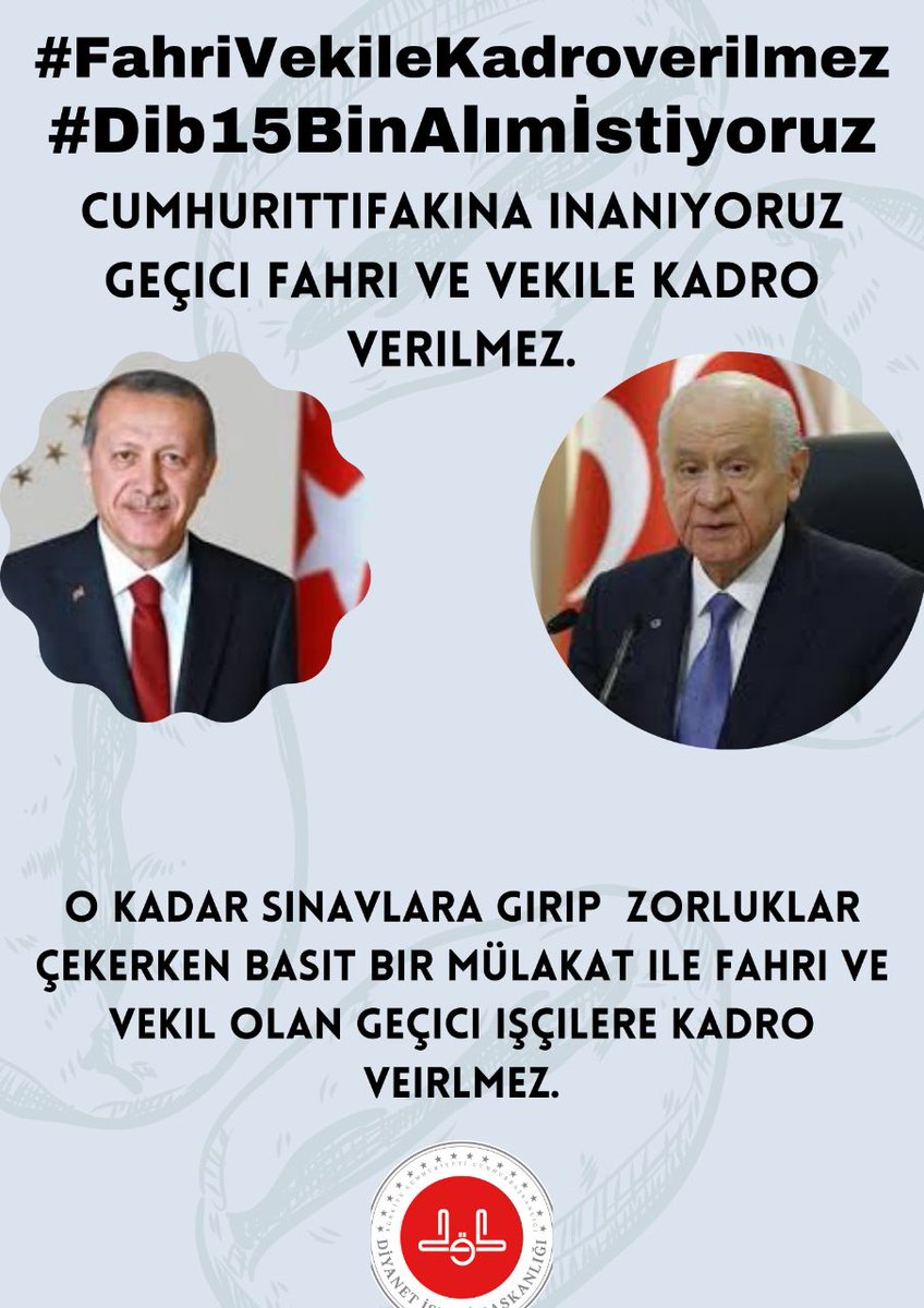 yavuzbozkus6565's tweet photo. @Diyanet_Sen @ntv #FahriveVekilİmamlaraKadroVerilmesin
@RTErdogan @DIBAliErbas @IsliyenDr
Hakkımız yenilmesin!!! Fahri ve Vekil imamlara Kadro verilmesin çok istiyorlarsa onlarda Bizim gibi sınava girip hak etsinler.2 https://t.co/3GLyM27eN2
