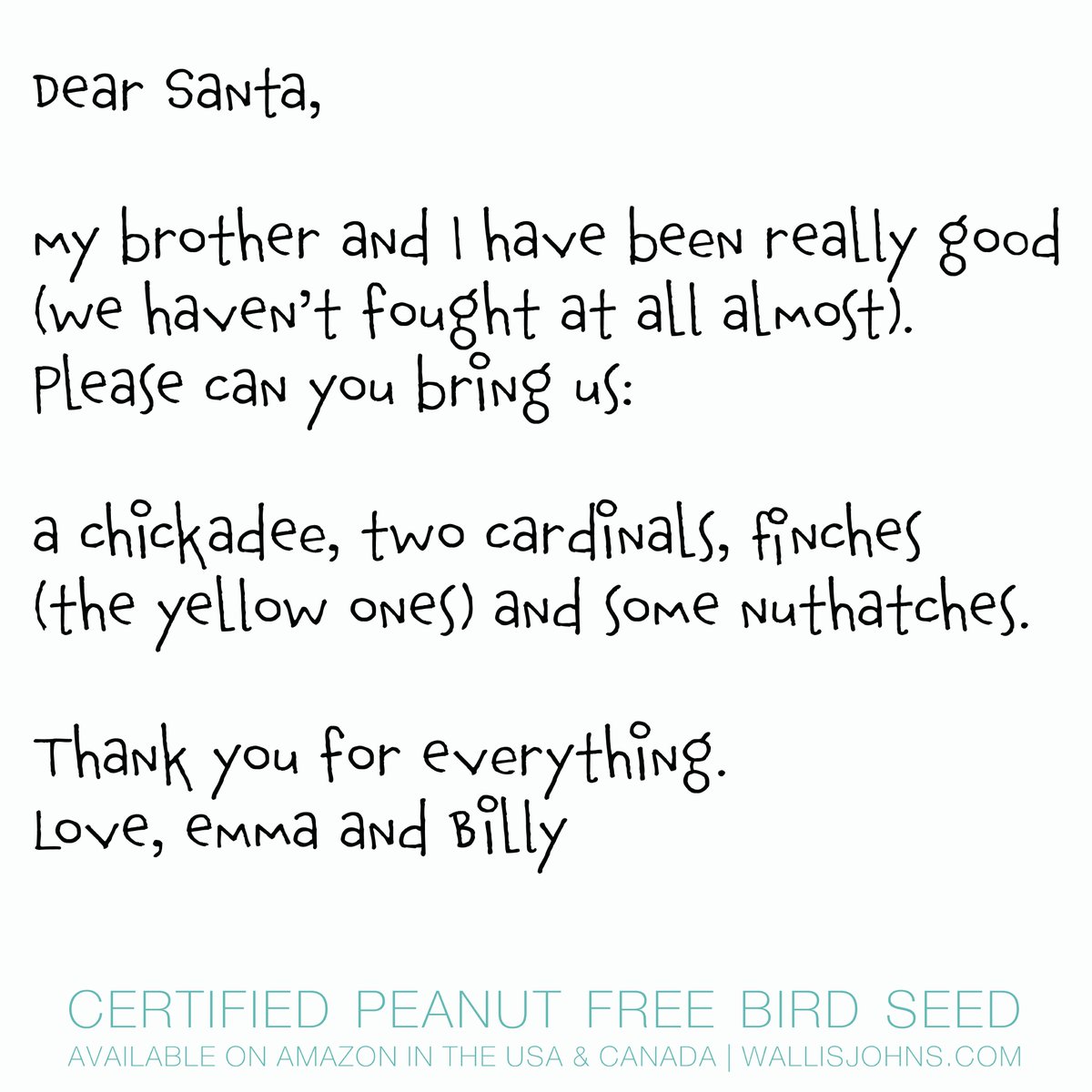 WallisJohns's tweet photo. Dear Santa... we got you. Love, Wallis Johns

#christmaslist #backyardbirds #itsthesimplethings #peanutfree https://t.co/P50LDGe4oo