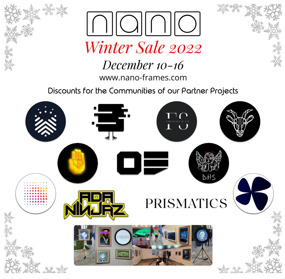 Before we kick off our Winter Sale in about an hour, we want to welcome all the projects that joined the NANO Club recently!

We are grateful for your contributions to the #NFT space and are happy to provide discounts on NANO Frames for all your holders.

🧵