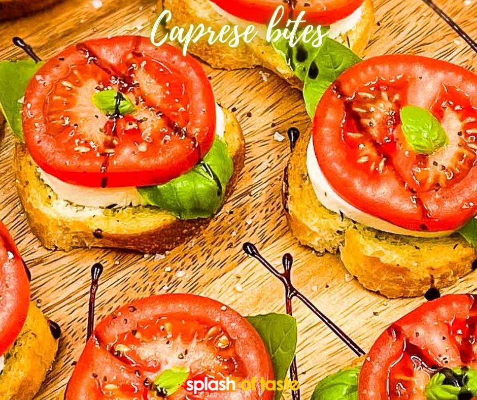Freshly sliced tomatoes, fresh basil leaves, and creamy mozzarella are placed on top of the most delicious homemade bruschetta and drizzled with balsamic glaze. Grab the recipe >> splashoftaste.com/caprese-appeti…