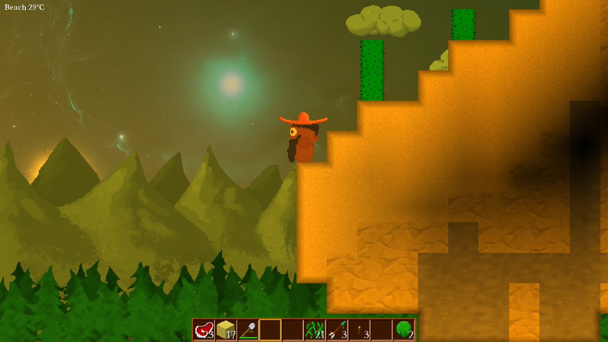 conczin's tweet photo. Daily SquareWorld screenshot - Sunset at a desert cliff #indiegame #IndieGameDev https://t.co/96ZT30xng0