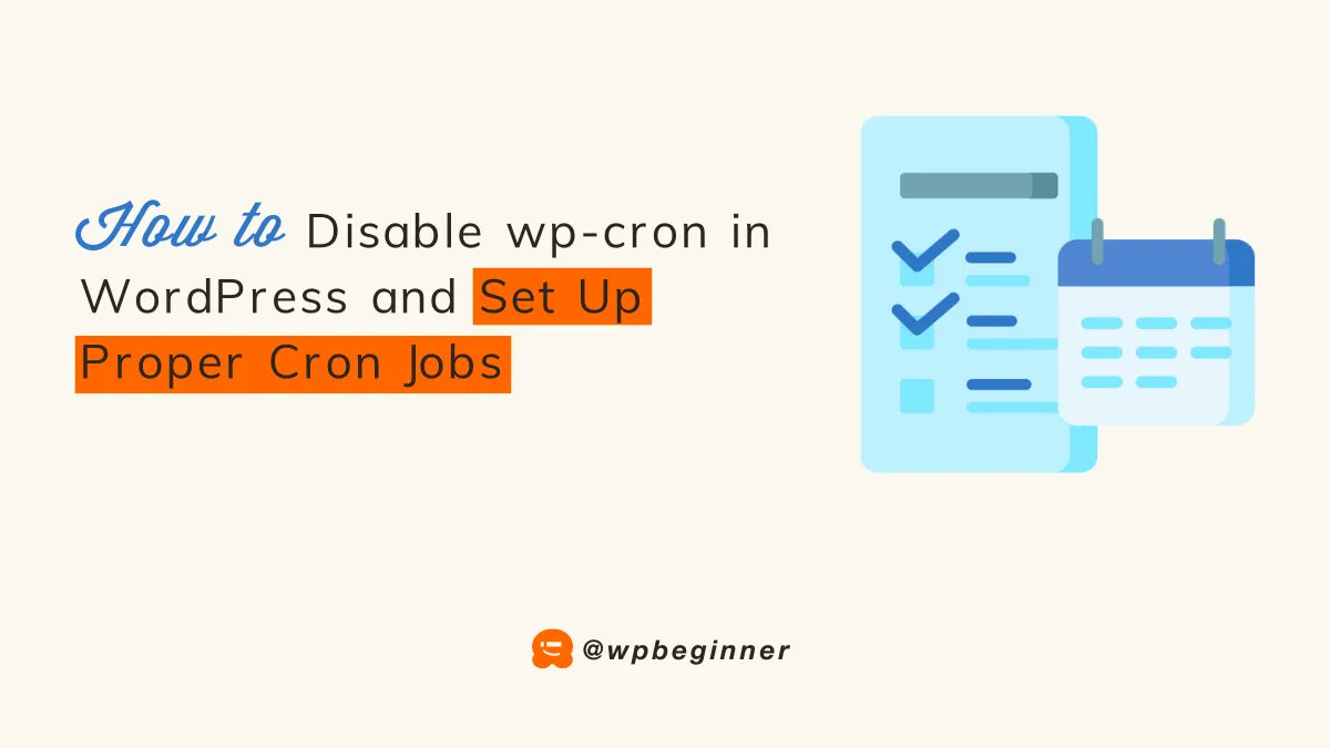 wpbeginner's tweet photo. #WordPress has a scheduling system called wp-cron, but it sometimes misses a scheduled task like publishing posts ❌

Proper cron jobs run by your server’s operating system are often more reliable!

Here's how to disable wp-cron &amp; set up proper cron jobs: https://t.co/HGg6EPaVpm https://t.co/yKdu2YRQrK