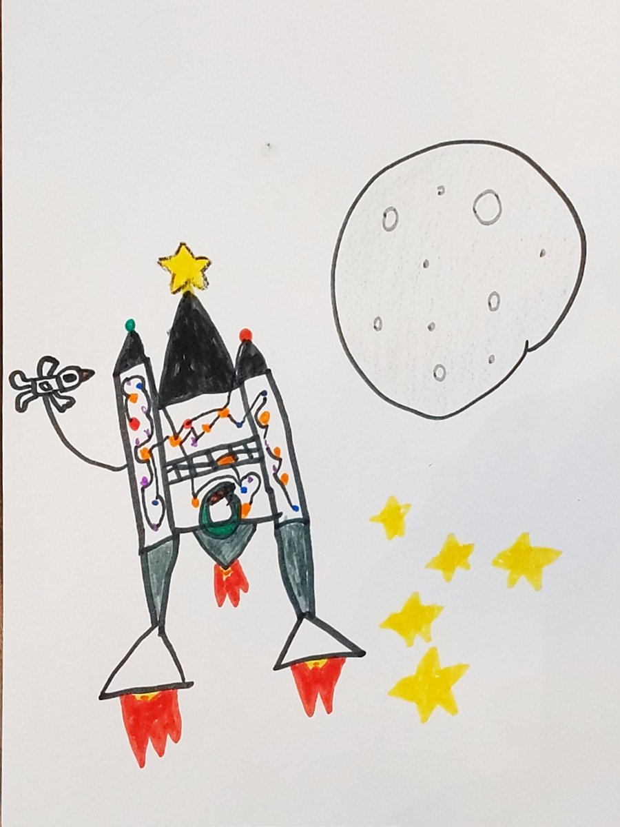 My 6yr old son drew this Christmas rocket #KidsDrawRockets22 #ProudDad 🎄🚀