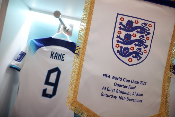 Harry Kane's shirt and the England pennant for the quarter-final against France.