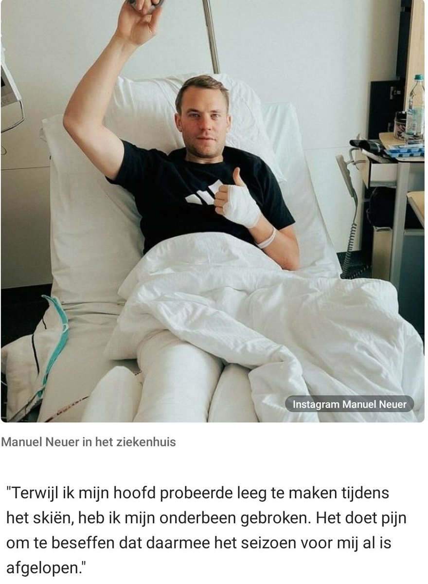 Mentaal herstel is niet zonder risico's!

Seizoen voor keeper Neuer nu al klaar na beenbreuk tijdens skivakantie - nos.nl/l/2455872