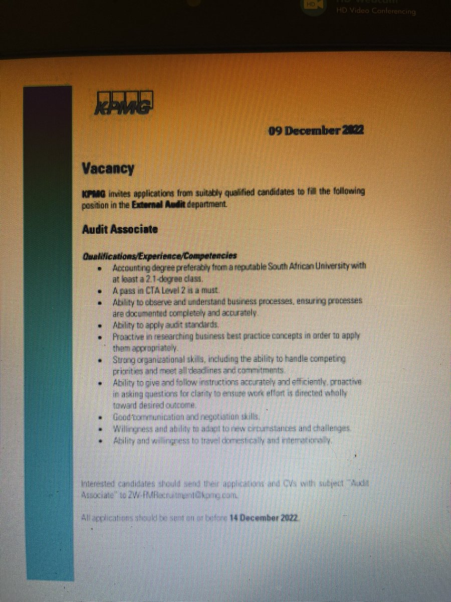 Tendow77's tweet photo. So KPMG Zimbabwe is hiring …but their advert mentions that they prefer someone from a reputable South African Uni…This makes me sad 😕, just a few weeks ago thousands of local graduates were celebrating their newly acquired degrees☹️reality can be harsh https://t.co/h6dJcb5eDJ