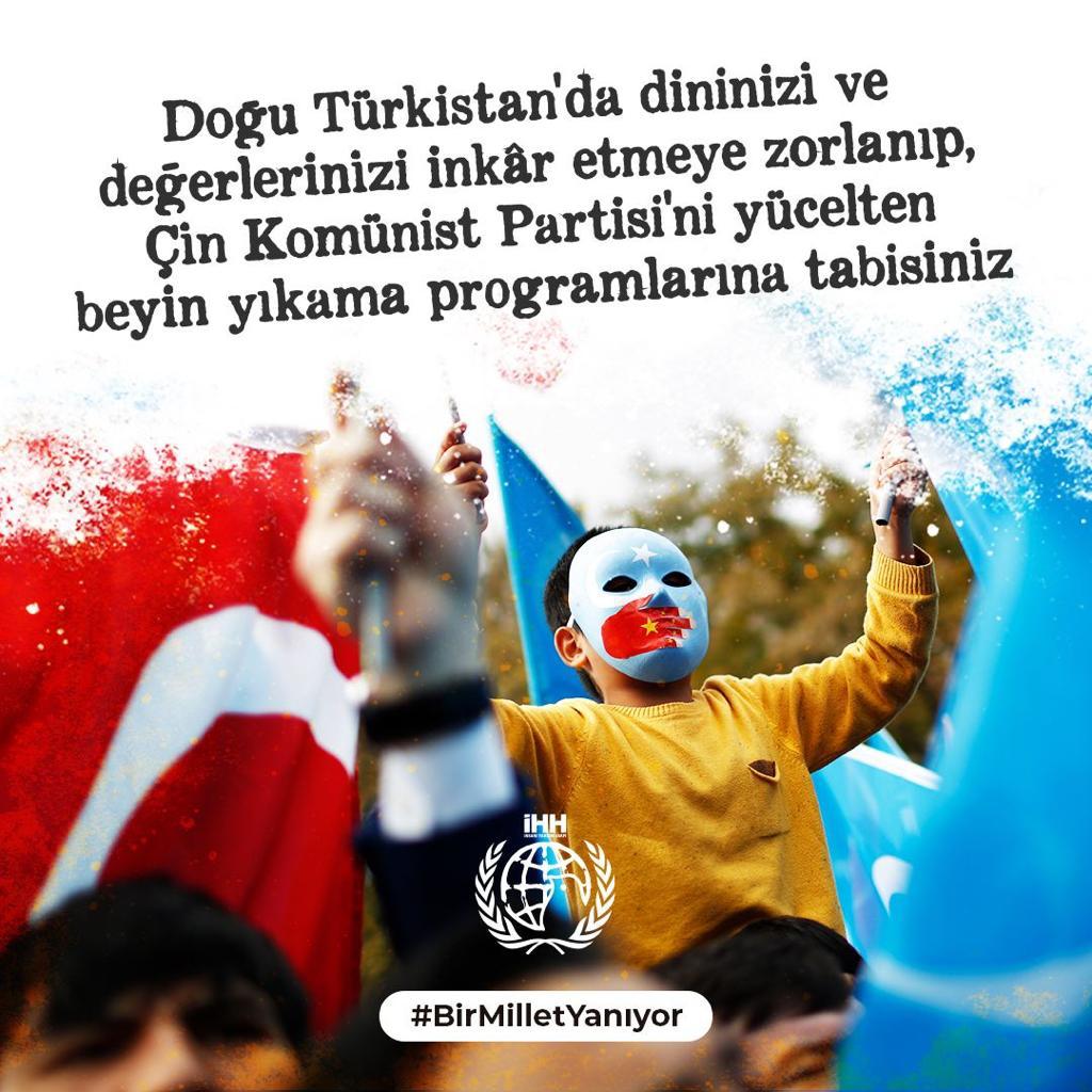 Doğu Türkistan'da dininizi ve değerlerinizi inkar etmeye zorlanıp, Çin Komünist Partisi'ni yücelten beyin yıkama programlarına tabisiniz! #BirMilletYanıyor