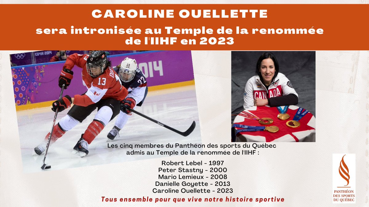 Panthéon des sports du Québec (@pantheonsportqc) on Twitter photo Félicitations à notre intronisée <a href="/couellette13/">Caroline Ouellette</a> (cohorte de 2021) pour l'annonce de son intronisation au Temple de la renommée de l'IIHF qui se déroulera le 28 mai 2023 à Tampere, en Finlande.
#noslegendesdusportquebec
#pantheondessportsduquebec Félicitations à notre intronisée <a href="/couellette13/">Caroline Ouellette</a> (cohorte de 2021) pour l'annonce de son intronisation au Temple de la renommée de l'IIHF qui se déroulera le 28 mai 2023 à Tampere, en Finlande.
#noslegendesdusportquebec
#pantheondessportsduquebec