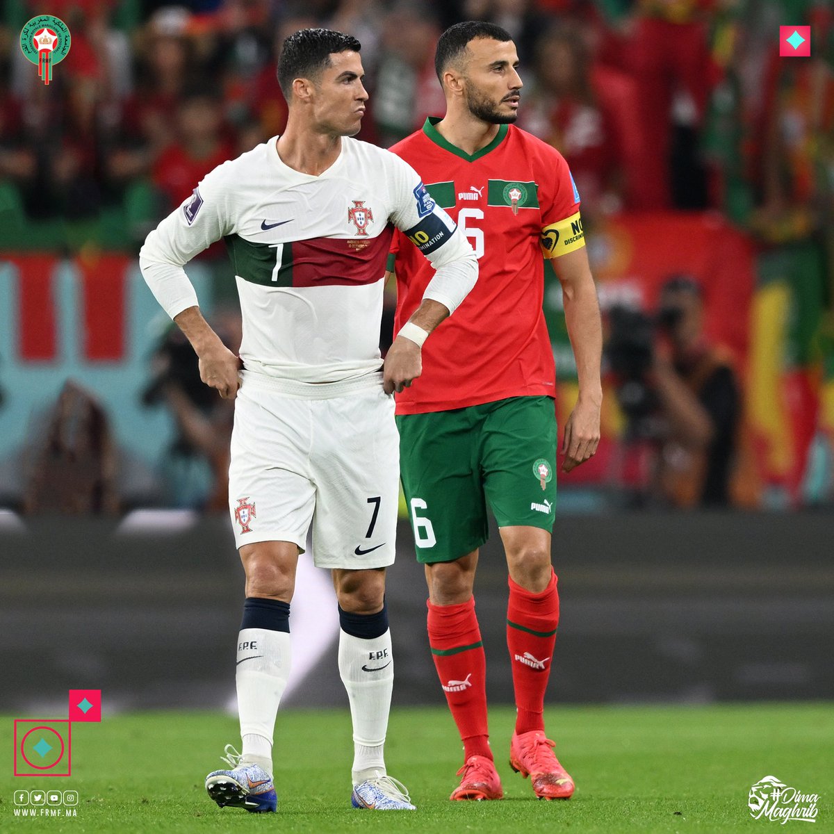 EnMaroc's tweet photo. 📸 بعض الصور من مباراة اليوم بين المنتخب الوطني و المنتخب البرتغالي 

Some shots of our warriors 👊🏻

#DimaMaghrib 🇲🇦 #TeamMorocco #FIFAWorldCup @pumafootball https://t.co/4x9iv7nNbW