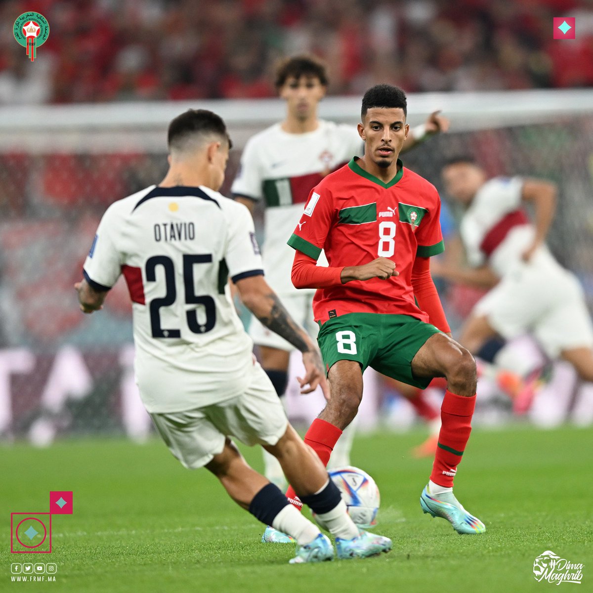 EnMaroc's tweet photo. 📸 بعض الصور من مباراة اليوم بين المنتخب الوطني و المنتخب البرتغالي 

Some shots of our warriors 👊🏻

#DimaMaghrib 🇲🇦 #TeamMorocco #FIFAWorldCup @pumafootball https://t.co/4x9iv7nNbW