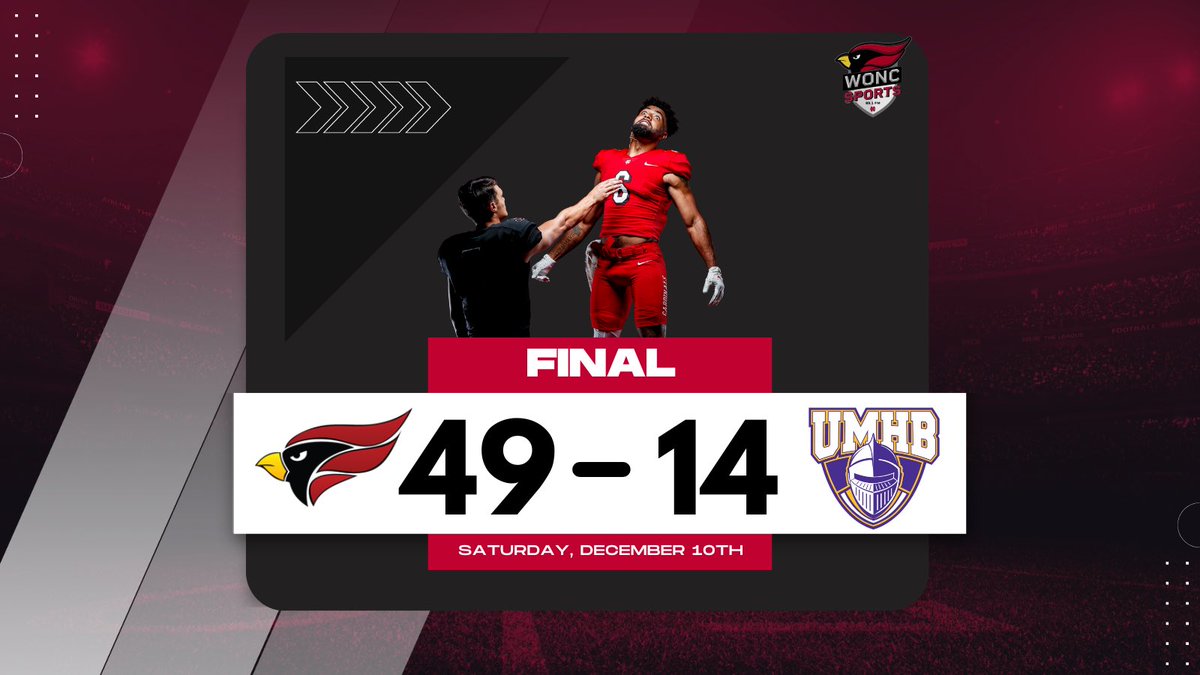WONCSports's tweet photo. ITS OVER. ITS ALL OVER. YOUR @football_ncc ARE GOING TO MARYLAND FOR STAGG BOWL XLVIX.  We’ll see you in Maryland for NCC football coverage! #RollCards #d3fb https://t.co/jpHZD5lGtb