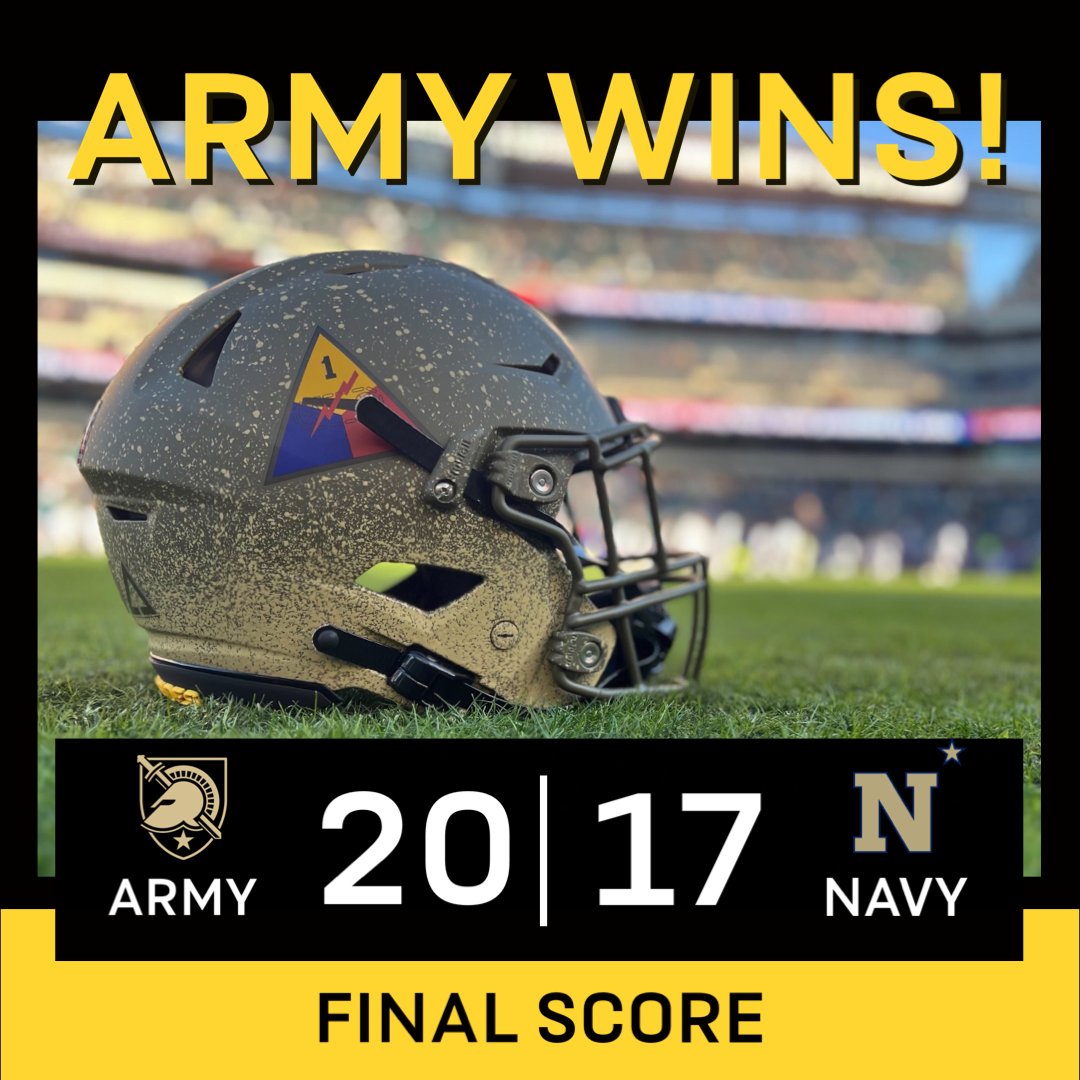 Army Wins! Incredible game and effort by both teams! Proud of @WestPoint_USMA's @ArmyWP_Football, and we salute the @NavalAcademy for a hard-fought game. #ArmyNavyGame #GoArmy #BeatNavy @CBSSports @NavyFB #USArmy #GoArmyBeatNavy