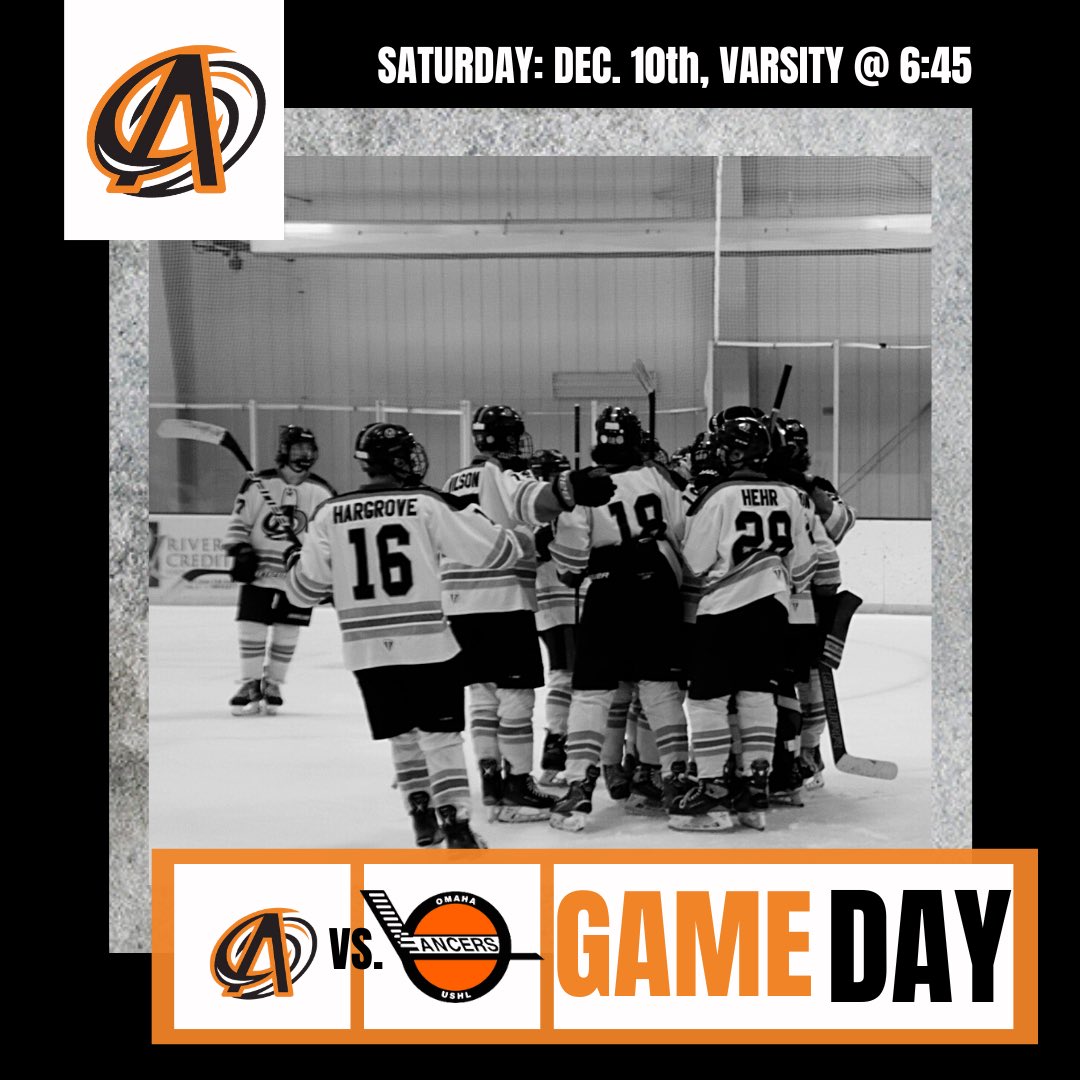 🏒 GAMEDAY 🏒
FREE ADMISSION - students who wear their school apparel 
📆 Dec 10
⏰ 6:45 p.m. - Varsity/ 8:45 p.m. - JV
🆚 Omaha Junior Lancers
🏟 Ames Ice Arena
📺 bit.ly/ACHVideo