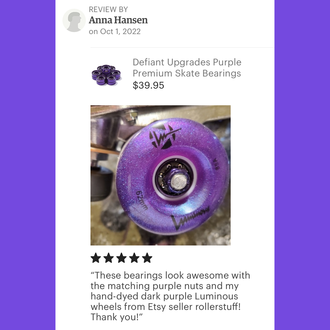 DefiantUpgrades's tweet photo. New friend Anna shared this photo and a 5-star Etsy review after adding purple Defiant Upgrades bearings and axle nuts to their setup.

Thanks for the support, Anna!

#defiantupgrades #areyoudefgiant #iamdefiant #expressyourindividuality #shieldlessbearings #luminouswheels #ledwh https://t.co/5UbevIJhXx