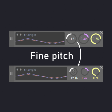 gridsound's tweet image. Our oscillators have now a fine pitch slider who gives you the possibility to detune by cent and not only by semi-tone