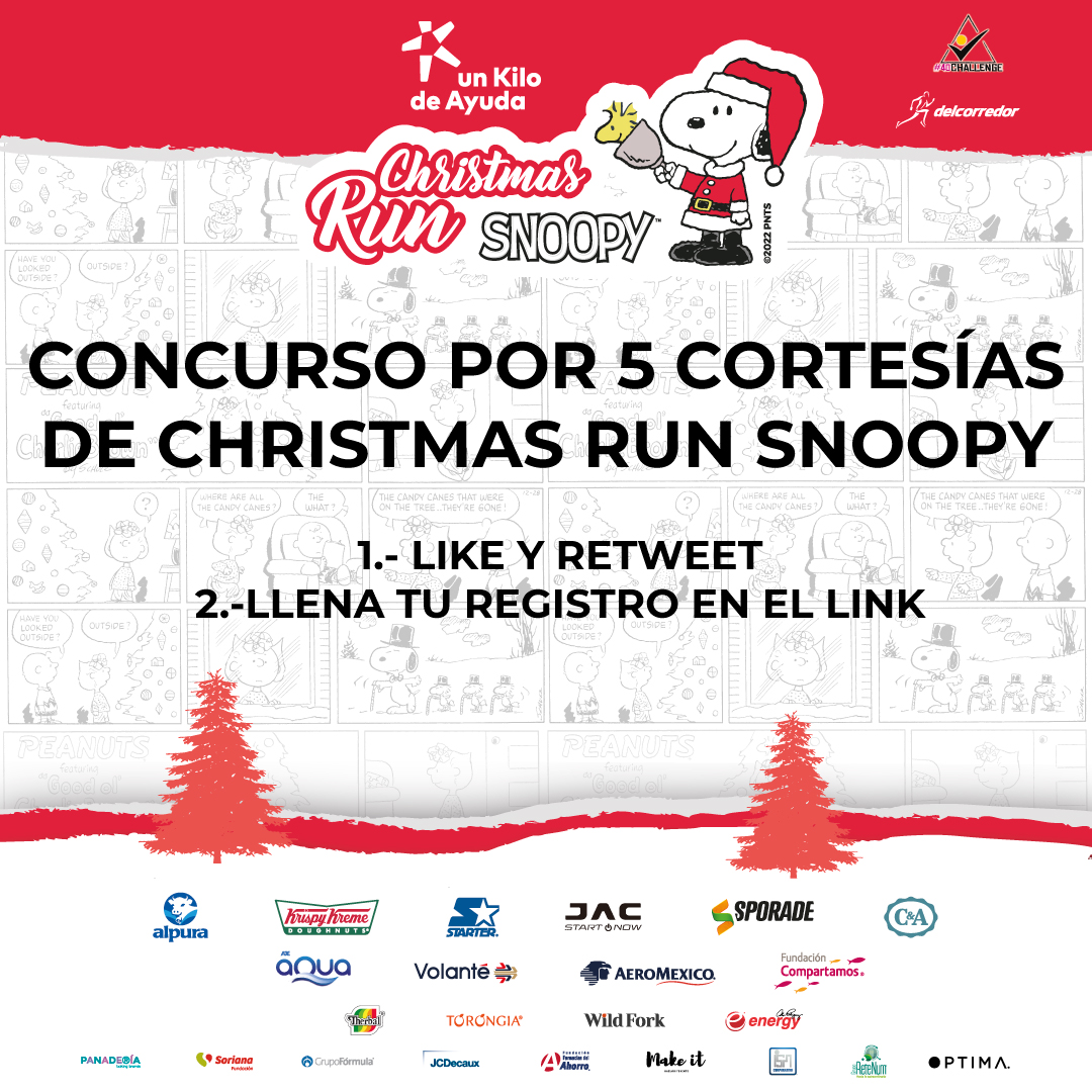 EnDondeCorrer's tweet image. 🔥💥CONCURSO POR 5 CORTESÍAS DE CHRISTMAS RUN SNOOPY🔥💥
1.- Like y retweet 
2.- Llena el registro: endondecorrer.com/christmas-run-…