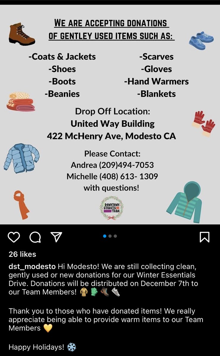 mswstanstate's tweet photo. Hope everyone is having a wonderful weekend! Here’s a great holiday giving opportunity organized by the Modesto Downtown Streets Team! Follow them on Instagram @dst_modesto ☺️ https://t.co/zFAZ8RKoAC