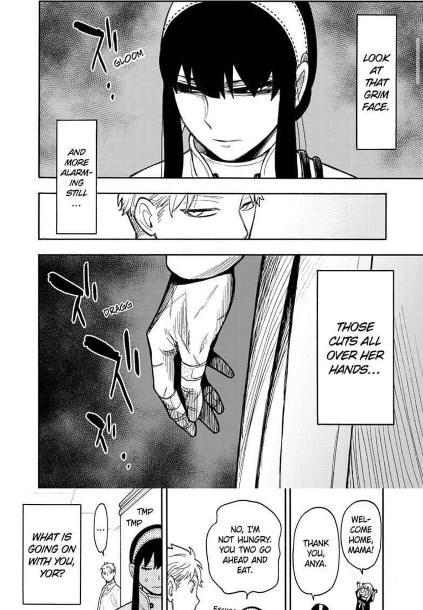 i think he felt so guilty for being suspicious in ch 14 about the whole SSS protection thing that he actively chose not to pursue any more of his suspicions with yor in the future (eg ch 24 when yor came home late with several cuts on her hands) 