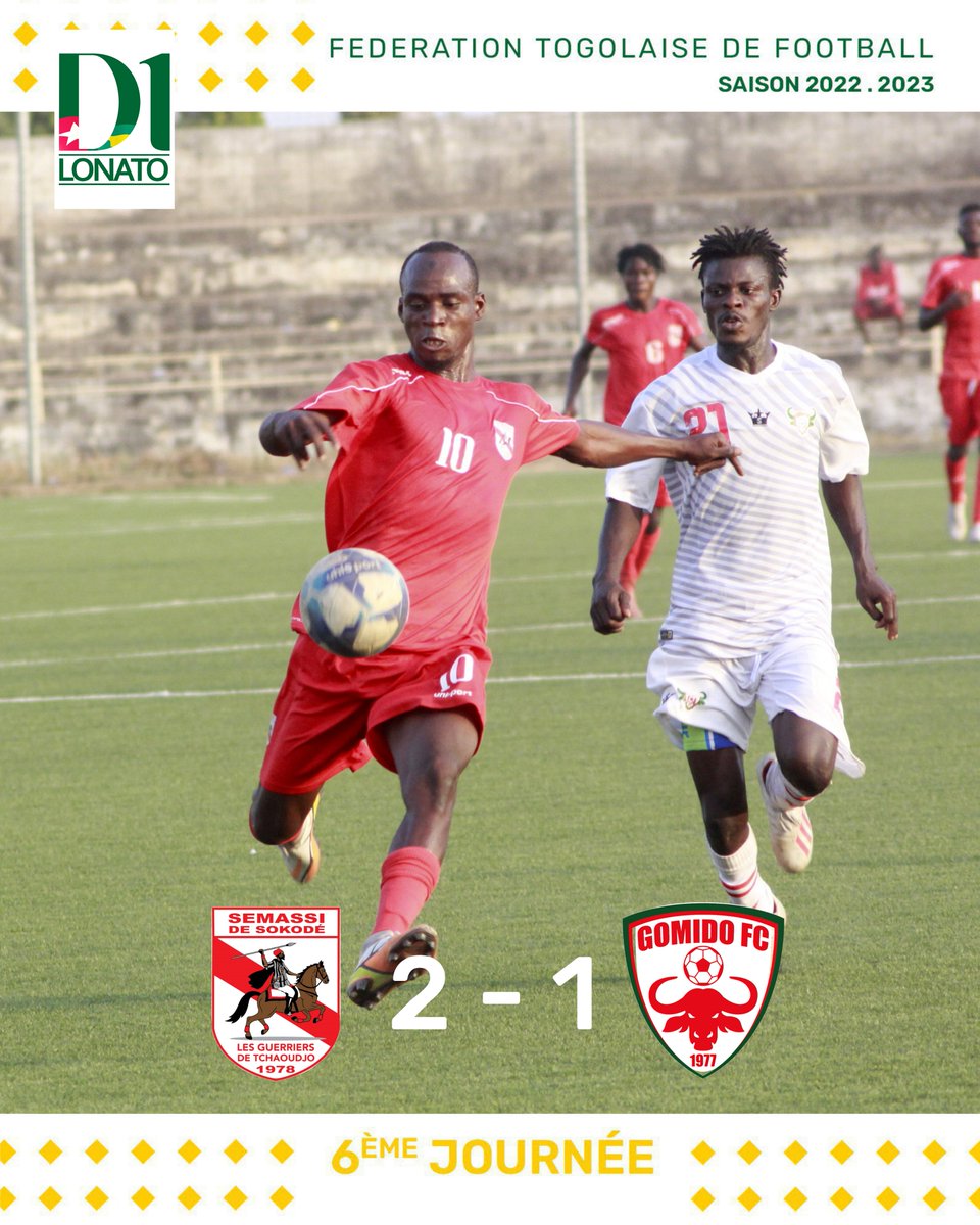 FtfTogolaise's tweet photo. 🟥#D1LONATO - 6ème journée
#SEMASSI 2⃣ 🆚 1⃣ #GOMIDO https://t.co/PWQPGgMxDM
