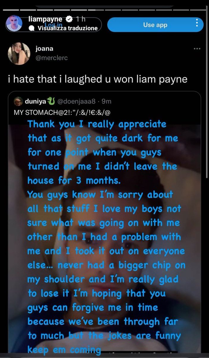 matildebacci_'s tweet photo. i'm so sorry for how you felt Liam...
obviously we forgive you, I can't be mad at you❤️❤️ @LiamPayne https://t.co/l6hm99GcqW