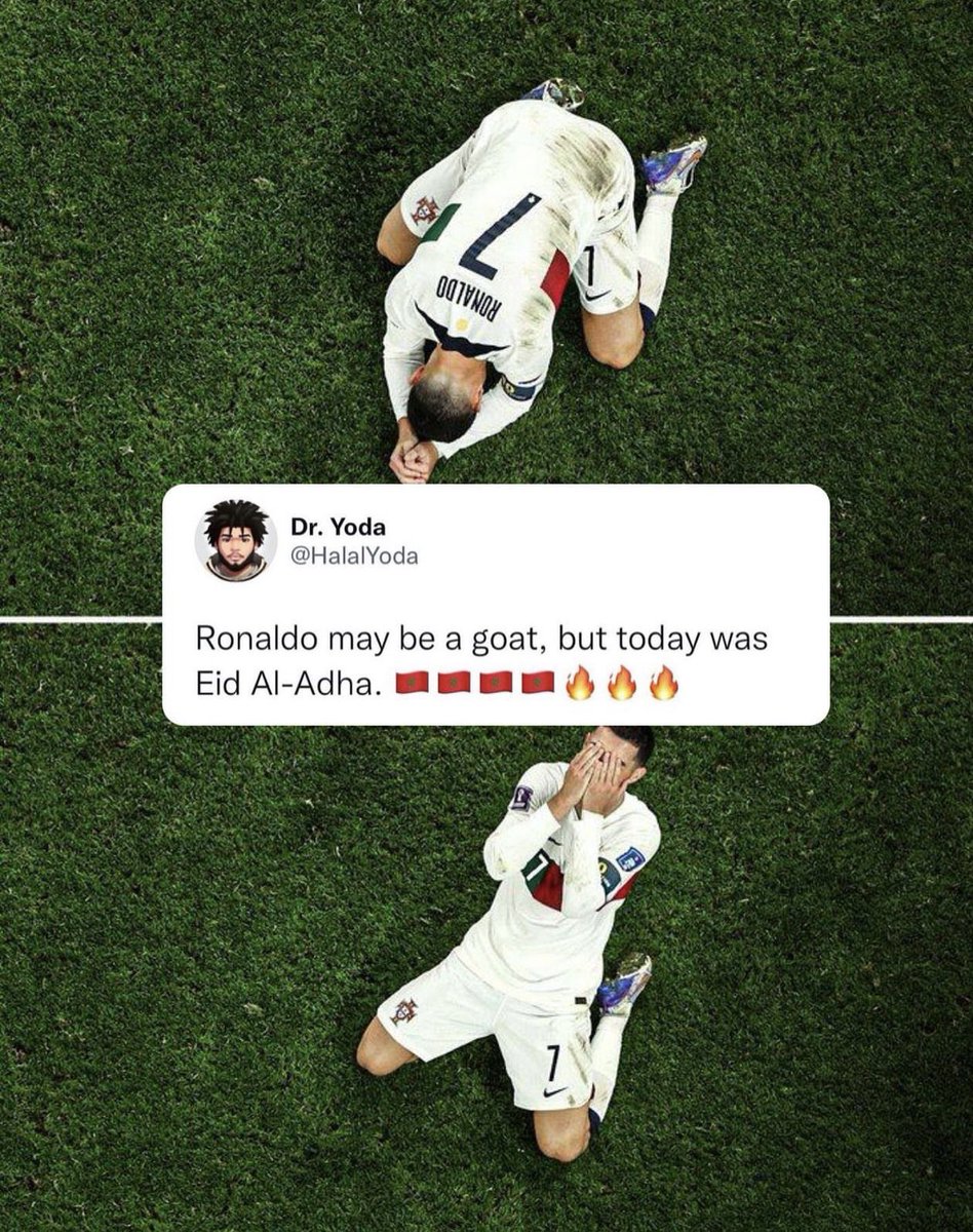 shinram1's tweet photo. I’m a huge @Cristiano fan luv him BUT this #muslimhumor is hilarious!! @FIFAWorldCup #MoroccovsPortugal #Morocco https://t.co/Bf10XISZeU