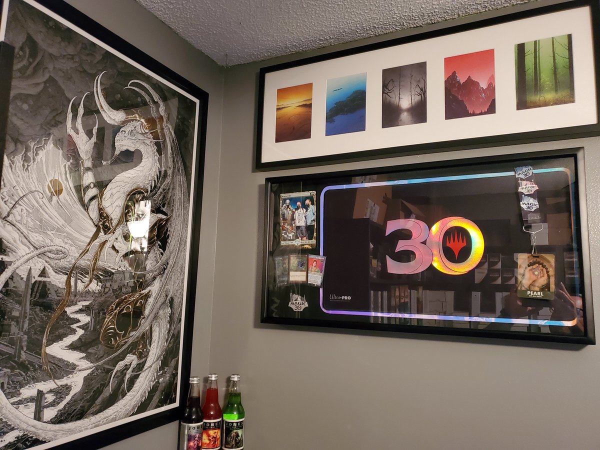 JoshEnke's tweet photo. Got my #Magic30 shadow box hung on the wall finally. @wizards_magic @TanakhTo @jonessodaco @MTGSecretLair @MTG_Arena https://t.co/Dl9CRoVWxK