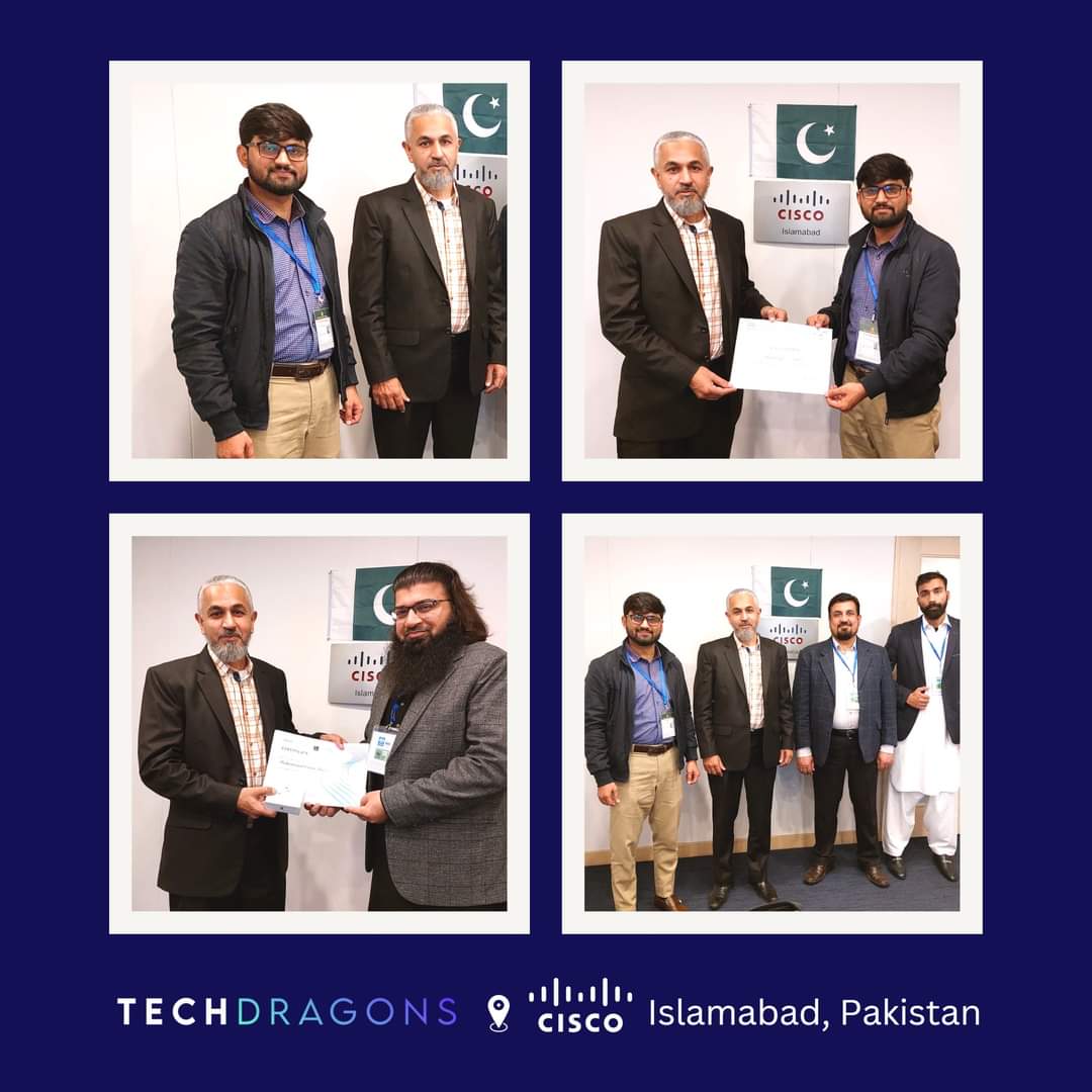 Ending the week with a thumbs-up!!! ☺️👍
We had a great session at <a href="/Cisco/">Cisco</a>'s Islamabad office 🇵🇰 this week with Sir Faheem Anwar (BDM, <a href="/CiscoNetAcad/">Networking Academy</a>). <a href="/techdragonsacad/">Tech Dragons Academy</a> team members and our Learn-a-Thon champion, #1 Muhammad Omar Riaz, participated in this meetup.