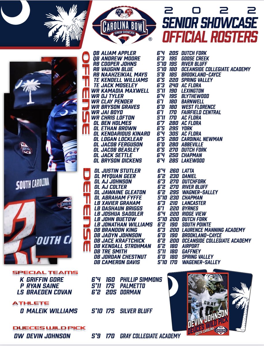 carolina_bowl's tweet image. 2022 CAROLINA BOWL OFFICAL ROSTERS