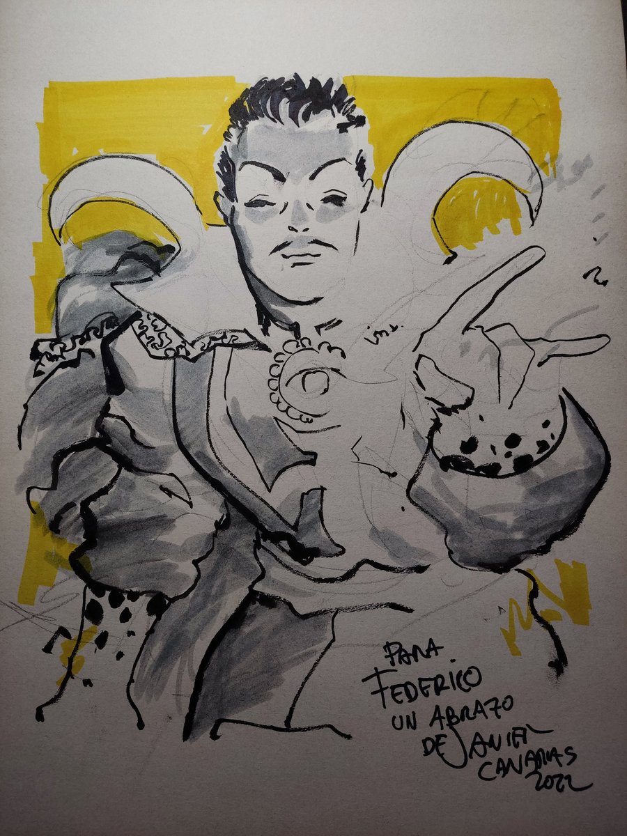 Ulvien_Mooshine's tweet photo. Hoy he tenido la oportunidad de ver trabajar y que me dedicaste un dibujo en la #ComicCan de #LPGC el artistazo de @javiercaster, un placer y una suerte. Es que me 🤯 mucho su estilo y además, es paisano 😉 Espero que estés disfrutando en mi tierra de acogida. https://t.co/idCTOGqyZ5
