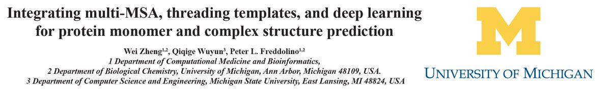 Happy to share that our Michigan #CASP15 team ended up placing second in Regular Targets, first in Multimeric Targets, and first in Inter-domain prediction (1/3)