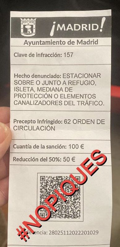 Si te han dejado esta 'multa' en tu parabrisas no te alarmes, ES FALSA @MADRID aclara que ningún boletín de denuncia de Policía Municipal, Agentes de Movilidad o controladores del SER incorpora códigos QR Sigue respetando las normas de circulación 😉😉 acortar.link/uqwltz