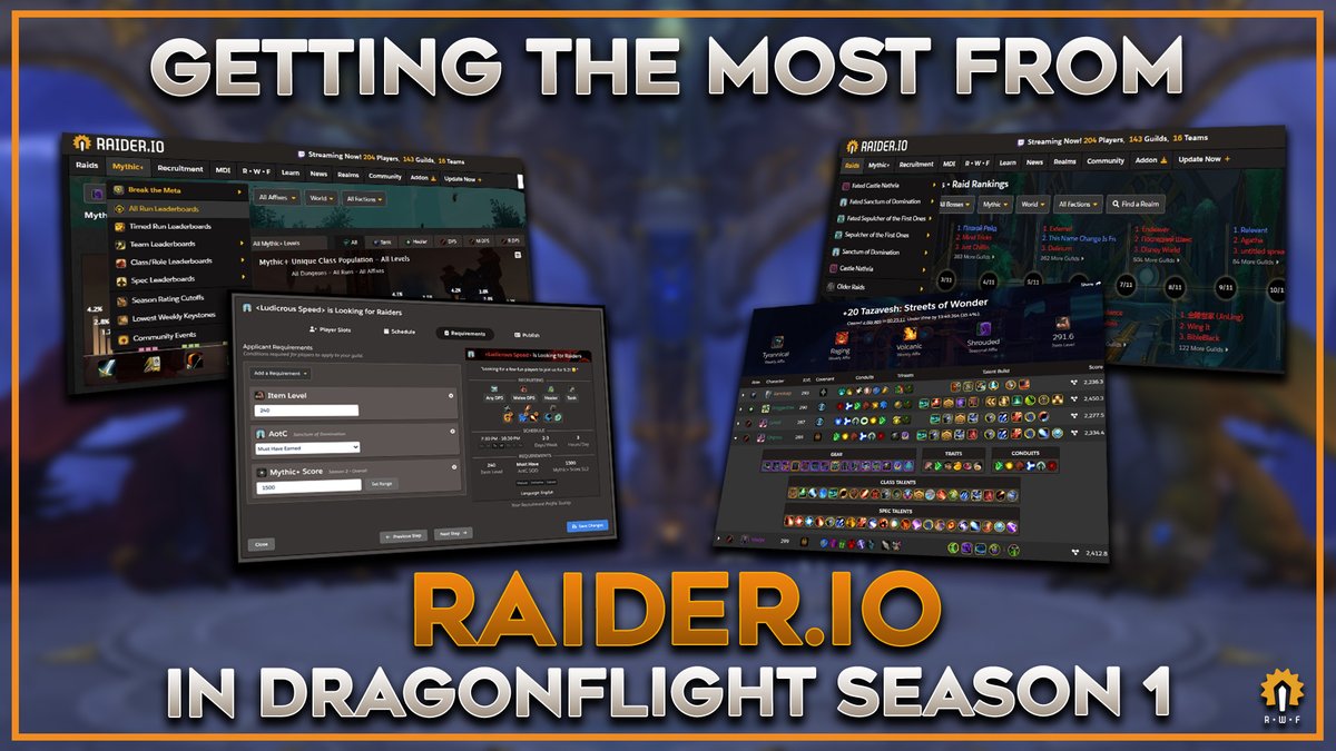RaiderIO_WoW's tweet photo. Season 1 is almost here - looking for a RaiderIO refresher? 🤔

We've compiled everything you need to know to glide through Dragonflight!

Website options, in-game tools, social media features, and more!

📜 https://t.co/J2x2Ngp3Lt

We're always improving - have a look! https://t.co/vjgqHLs9C5