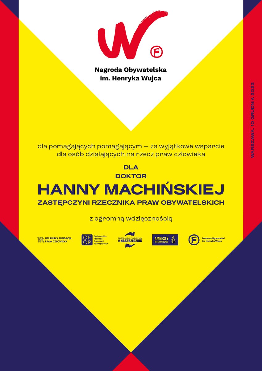 hfhrpl's tweet photo. Podczas dzisiejszego finału naszego festiwalu @Watch_Docs, dr @Hanna_Machinska otrzymała pierwszą Nagrodę im. Henryka Wujca przyznawaną przez Fundusz Obywatelski. Ogromne gratulacje! 

Kapitułę Nagrody tworzą Fundusz Obywatelski im. Henryka Wujca, @ofop_eu, @hfhrpl, @amnestyPL. https://t.co/sreyrbnp4e