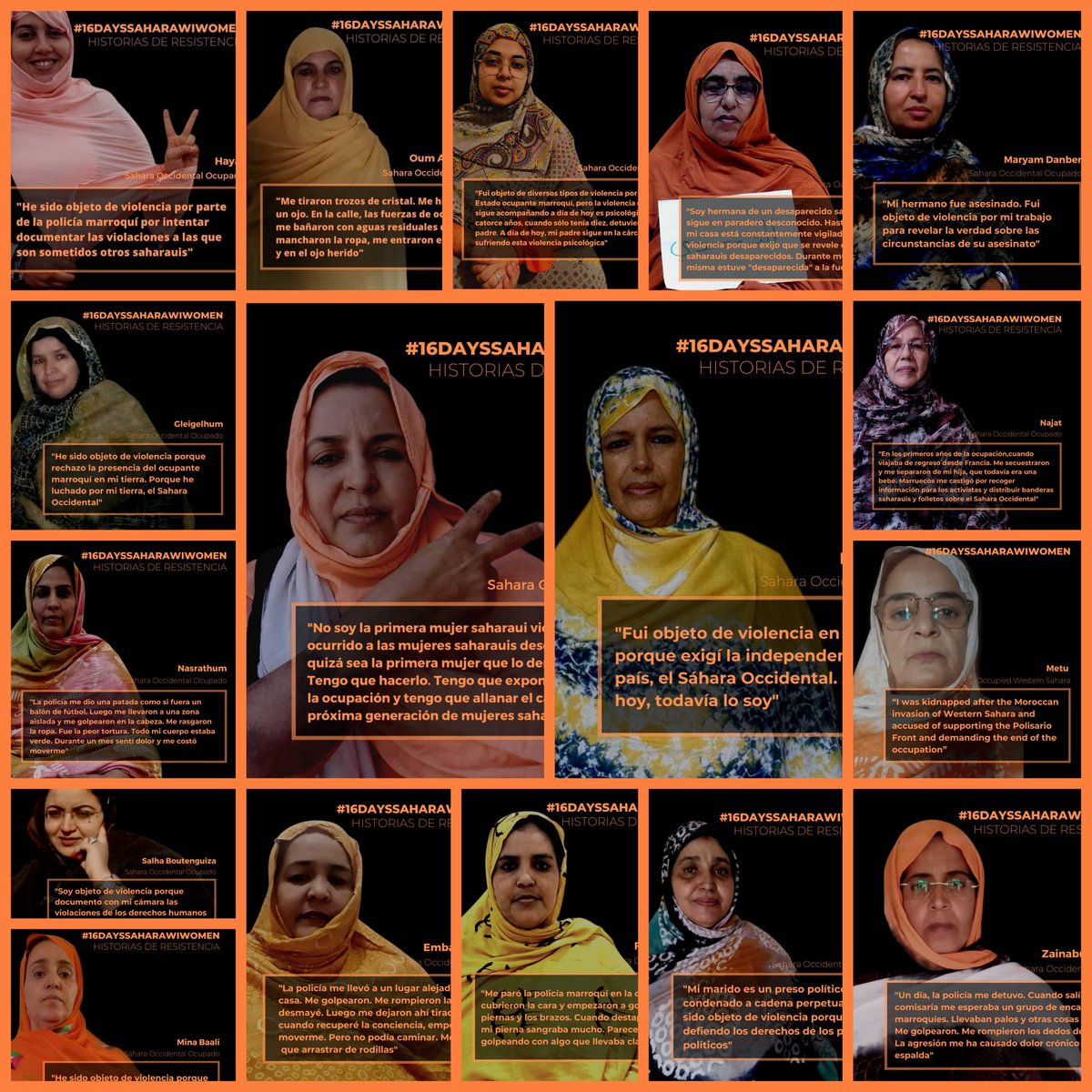 Durante 16 días hemos compartido el testimonio de mujeres saharauis que lideran la lucha por la libertad del #SaharaOccidental y la defensa de los #DDHH, a pesar de la sistemática represión que sufren. Son un ejemplo de la resistencia bajo la ogupación. #16DaysSaharawiWomen #10D