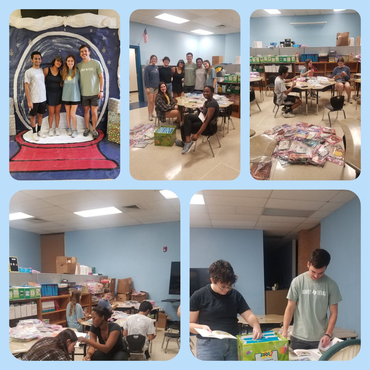 pljones710's tweet photo. For her birthday Sarah asked if she could have a day of service @JHoustonElem . Yes please! We had a tremendous morning continuing to tackle the reorganization of our leveled library. I'm forever grateful to the @UT Ignite students. Good luck on finals and have a restful break. https://t.co/PIaEs8LA7r