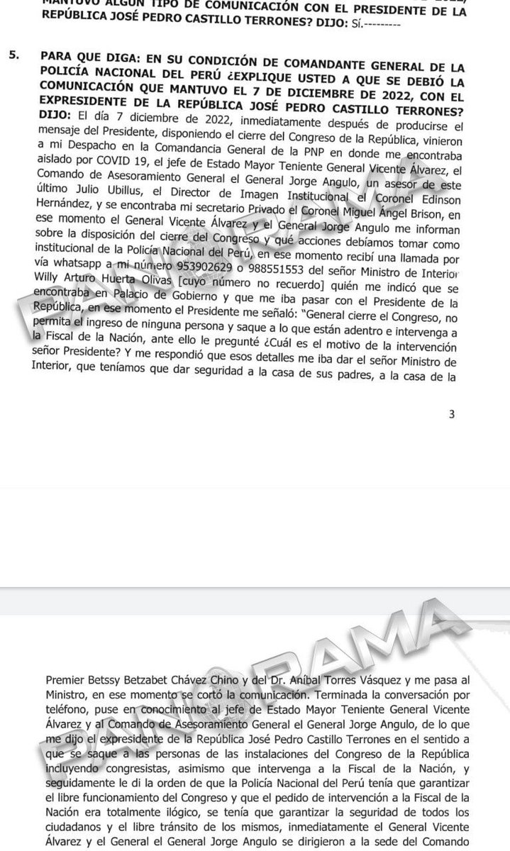 PanoramaPTV's tweet photo. #EXCLUSIVO. Comandante Gral de la Policía, Raúl Enrique Alfaro, confirma que Pedro Castillo dio la orden de cerrar el Congreso y detener a la Fiscal de la Nación luego de consumado golpe de Estado. Comunicación fue a través del ex ministro del interior Willy Huerta. https://t.co/3ZZ3KLrD0l