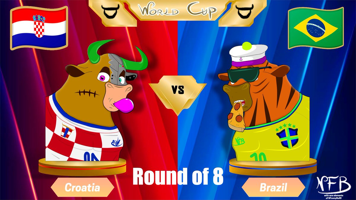 NFunnyBulls's tweet photo. Good evening to all, sorry for the delay but a little health problem!🤒
So much awaited by all, here is the first visual of the quarter finals⚽️based on rare elements!🤩😱
#CROBRA #Qatar2022 
Enjoy yourselves and see you tomorrow for the rest👊

#NFTGiveaway #NFTsCommunity #ETH https://t.co/prsdlUWGQC