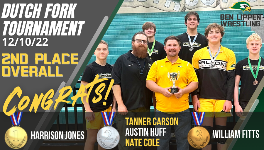 BenLippenSports's tweet photo. Another AMAZING day for the Falcon Wrestlers!
Today, they took 2nd place overall out of 15 teams at the Dutch Fork Tournament with several Falcon medalists!
🥇 Harrison Jones- 160 lb
🥈 Tanner Carson- 138 lb
🥈 Austin Huff- 220 lb
🥈 Nate Cole- 285 lb
🥉 William Fitts- 120 lb https://t.co/dxv8oHv7ia