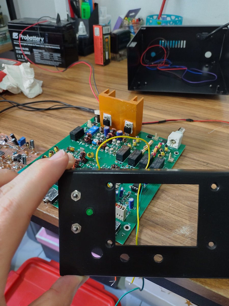 lu2hes's tweet photo. Finally I have time to integrate the expansion board into the ubitx, I started adding two switches and a LED to the front panel https://t.co/azI0efzUAk https://t.co/tCdtzwNh9b