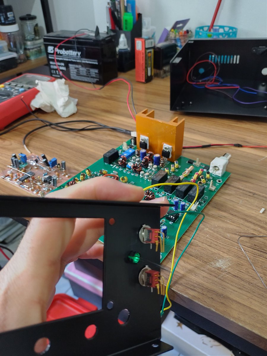 lu2hes's tweet photo. Finally I have time to integrate the expansion board into the ubitx, I started adding two switches and a LED to the front panel https://t.co/azI0efzUAk https://t.co/tCdtzwNh9b