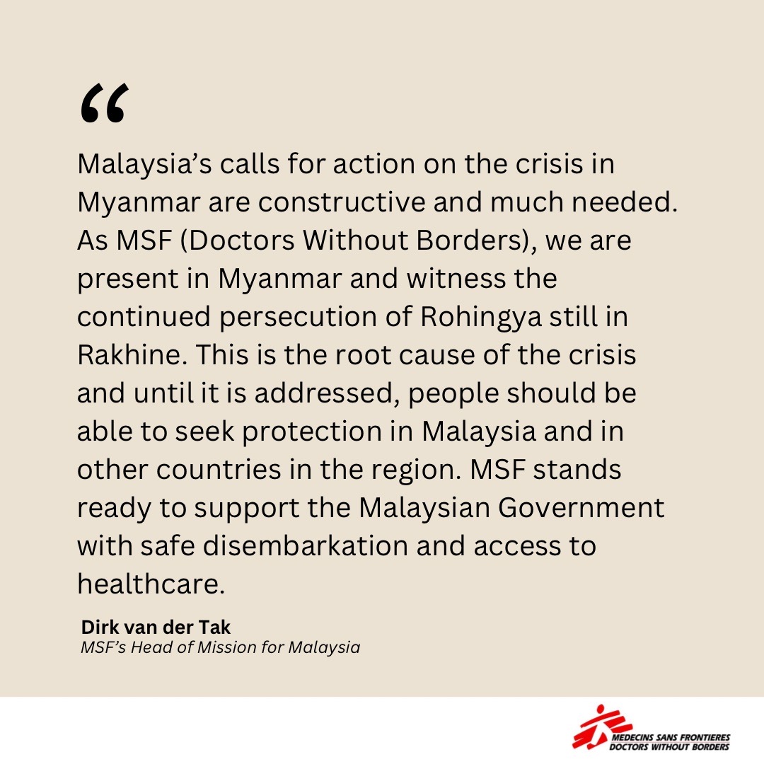 MSFAustralia's tweet photo. .@msf is aware of one or more boat(s) carrying some 160 #refugees, most likely #Rohingya people, floating at sea near Malaysian waters. Some people on board have reportedly died due to lack of food or water. 
READ THE FULL STATEMENT: https://t.co/CYGy1kCEa0 https://t.co/UA7PkcXdBk