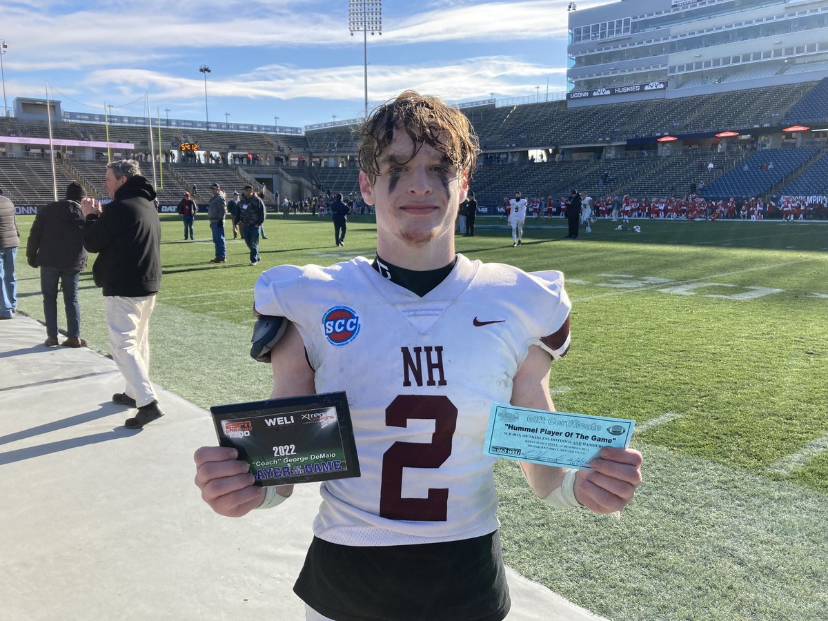 TheCoachWELI's tweet photo. Brian Lastomirsky, North Haven High School, scored 2 touchdowns, in a 51-34 win over Killingly, in the Class MM State Championship Game https://t.co/XGmp9wFLjg