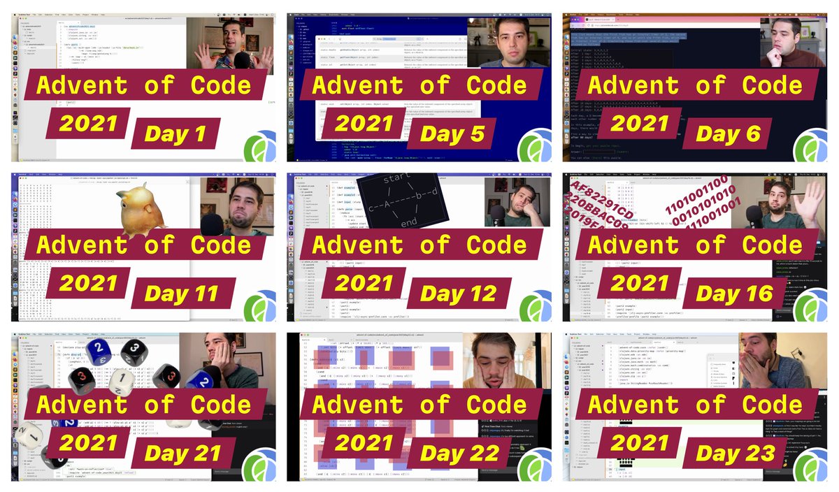 nikitonsky's tweet image. Progression of complexity in #AdventOfCode2021 in YouTube covers and face expressions