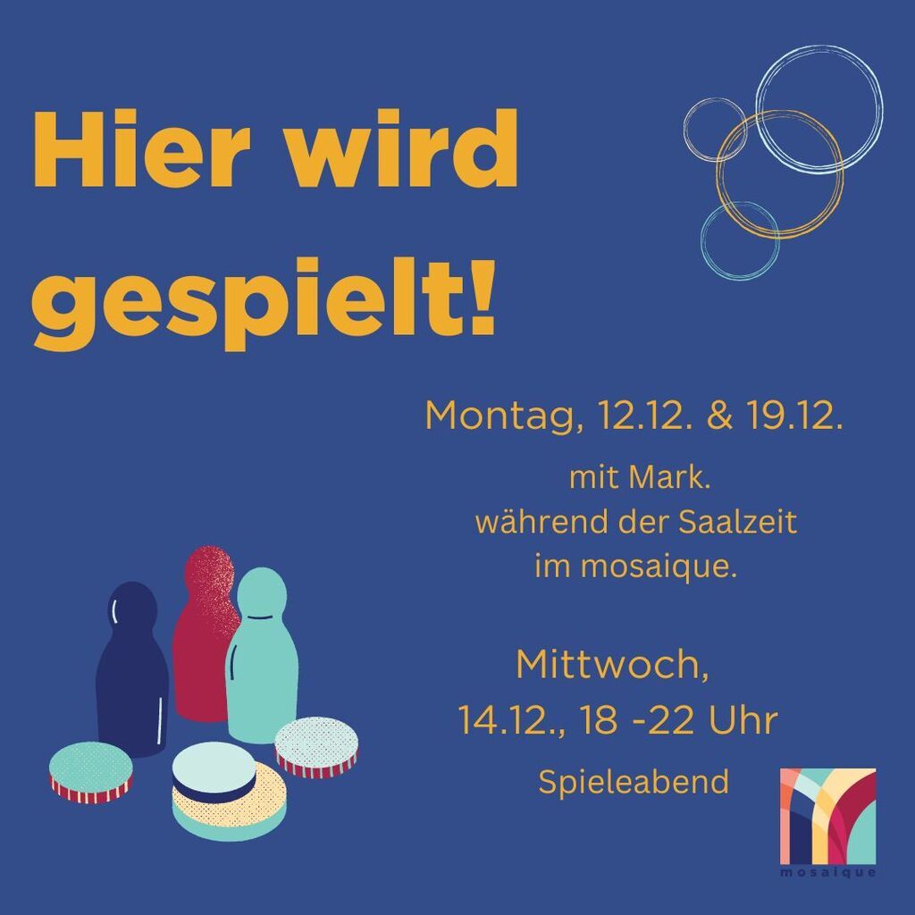 Liebe Spielfreunde, bis zu unserer Winterpause wird noch viel gespielt bei uns! Fühlt euch herzlich eingeladen! 
🔴 Montag, 12.12. , ab 15 Uhr und 
🔵 Montag, 19.12., ab 15 Uhr 
während der Begegnungsstätte mit Erklärbär Mark im Saal an. Kommt gerne auf ein Spielchen vorbei. D…