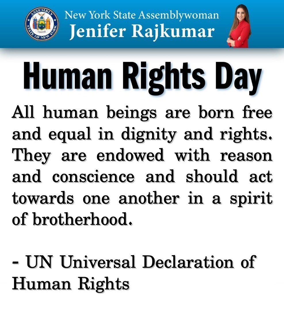 JeniferRajkumar's tweet photo. 74 years ago today, the @UN adopted the Universal Declaration of Human Rights. On this #HumanRightsDay, I pledge that I will always be your champion for dignity, safety, and freedom #StandUp4HumanRights
"The greatness of humanity is not in being human but in being humane."-Gandhi https://t.co/P5llkzXPGt