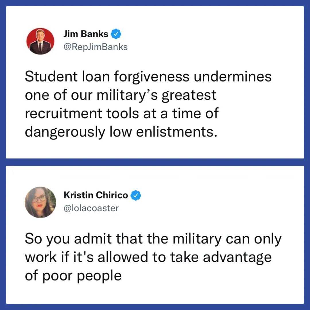 LiberalForce's tweet photo. @MarshaBlackburn Why don't you work on getting college tuition costs down, so poor people don't have to enlist just to afford college and fight the wars for the rich?
That should be the fight you take on. https://t.co/1aL5n4ckuH