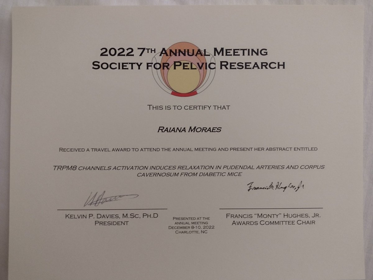 Today I had a great time talking about our research "TRPM8 channels activation induces relaxation in pudendal arteries..." at Annual meeting Society for Pelvic Research <a href="/Soc4PelvicRes/">Society for Pelvic Research</a>. I'm thankful for the SPR travel award. <a href="/CTRC_UofSCSOM/">CARDIOVASCULAR TRANSLATIONAL RESEARCH CENTER</a> <a href="/RClintonWebb1/">R. Clinton Webb</a> <a href="/FerPriviero/">Fernanda Priviero</a> <a href="/DarizyS/">Darizy Silva</a>