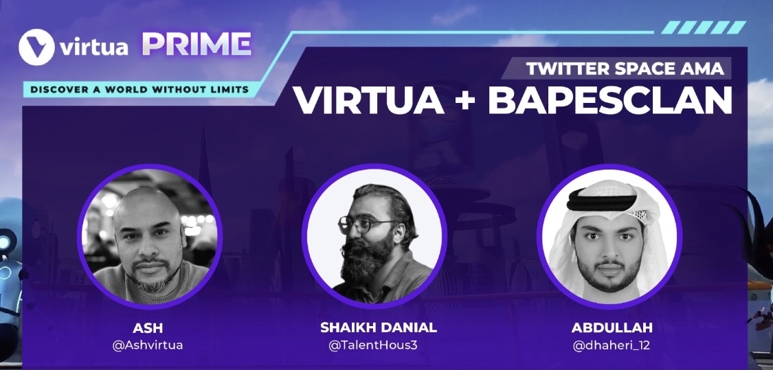 bapesclan's tweet photo. Set your reminders and join us with the CSO of Virtua @AshVirtua, and our own @TalentHous3 and @dhaheri_12 on Sunday, December 11, 2022 12:00PM EST

https://t.co/DTSAvzryIJ…

We will discuss our new partnership goals and will be doing a #WL and #NFT #Giveaway! 

See You There! https://t.co/1kmjBdufMU